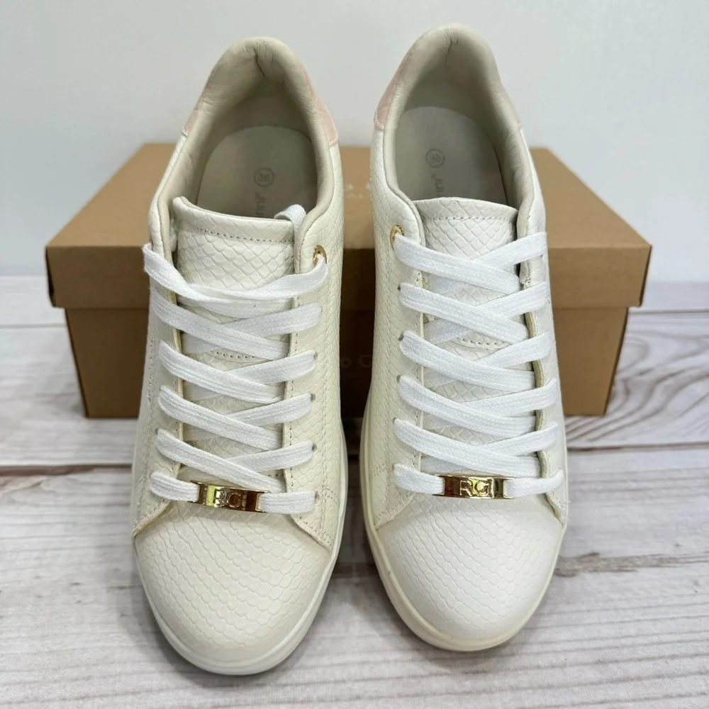 Renato Garini Italy Classic Comfort White Snake Pink Croco Platform Sneakers